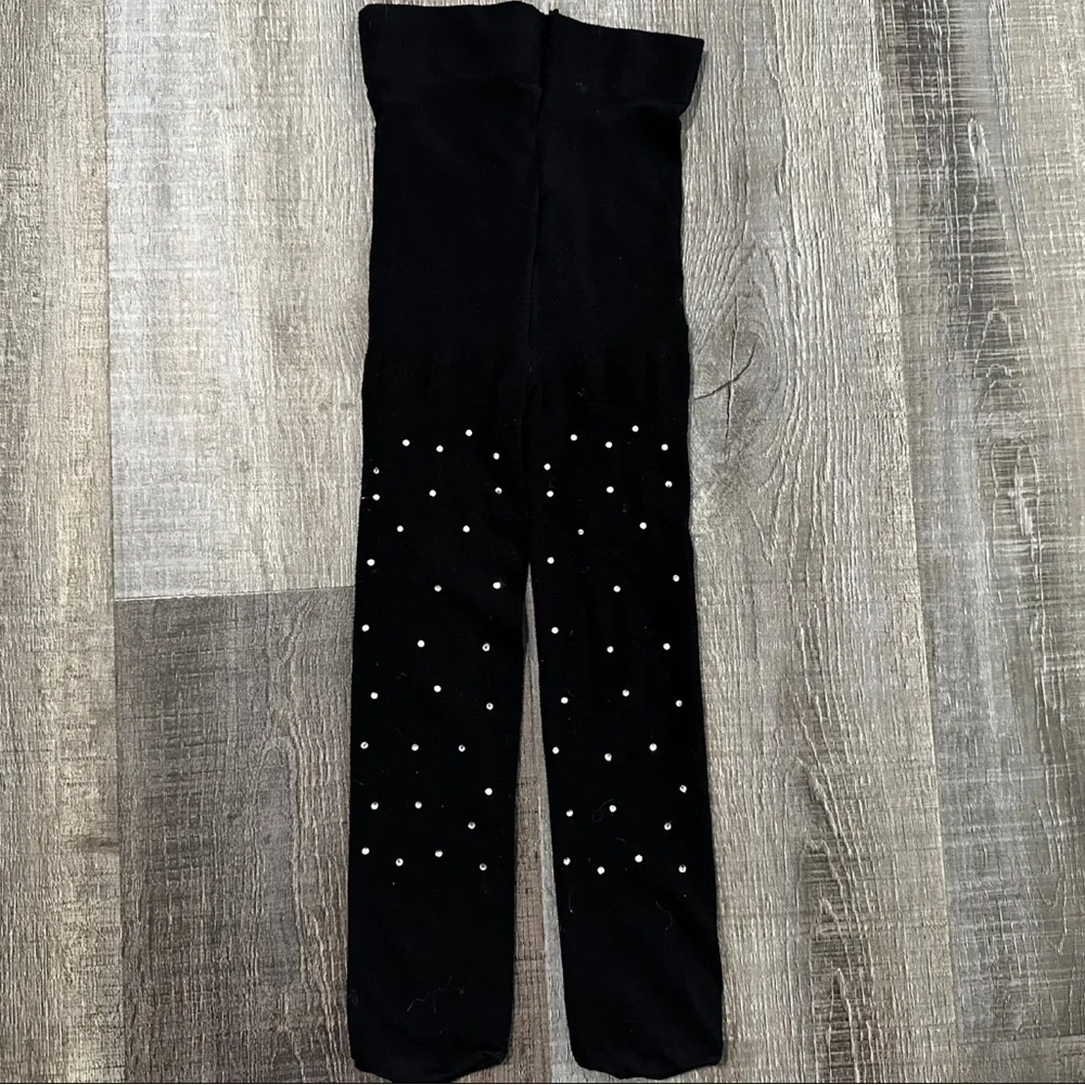 💞 Girls Size Small Black Knit Rhinestone Tights